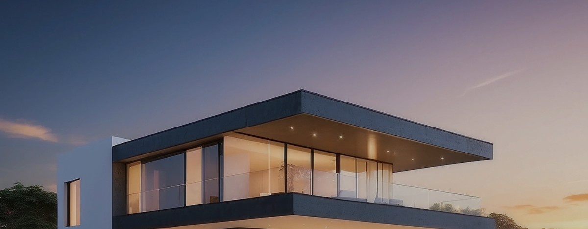 Modern architectural building at dusk